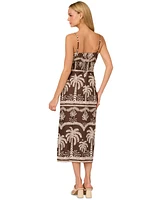 Adrianna by Papell Women's Cotton Palm-Print Sweetheart Midi Dress