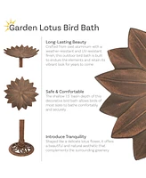 Garden Lotus Metal Bird Bath with Uv-Resistant Finish - Cast Aluminum - Copper Patina - 16.5"