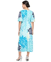 Sl Fashions Women's Printed Faux-Wrap Short-Sleeve Dress