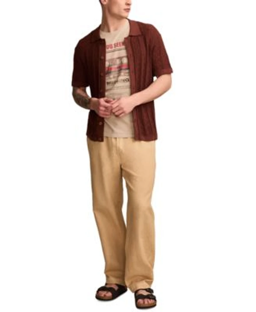 Lucky Brand Mens Regular Fit Sweater Knit Button Down Polo Shirt Cassette Tape Regular Fit Graphic T Shirt Regular Fit Textured Drawstring Pants