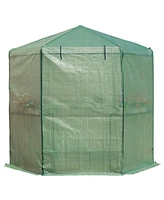 Outdoor Hexagon Greenhouse 6.5 x 7 Ft with Steel Frame Pe Cover and Shelves