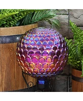 Glass 10 inch Gazing Ball for garden - Decorative Gazing Globe for Patio and Backyard - Red Scalloped Texture
