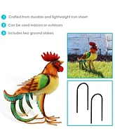 Romeo the Rooster 16-Inch Rustic Iron Sheet Garden Statue - Includes 2 Ground Stakes
