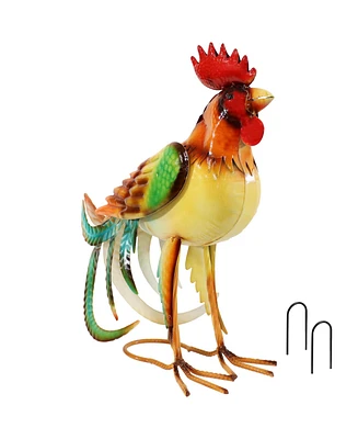Romeo the Rooster 16-Inch Rustic Iron Sheet Garden Statue - Includes 2 Ground Stakes