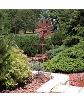 51-Inch Rustic Windmill Metal Garden Statue with Tiers - Yard Art, Lawn and Garden Sculpture Decor - Brown/Copper