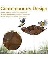 Abstract Blossom Copper Bird Bath for Outside with Stake - Uv-Resistant Finish - 34.25" H