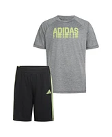 adidas Big Boys Raglan-Sleeve Graphic T-Shirt & 3-Stripe Shorts, 2 Piece Set