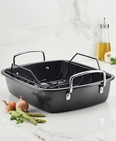 Circulon Carbon Steel 2 Pc. Ultra-lasting 17" x 13" Nonstick Roasting Pan with Easy Serve Rack