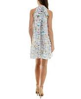 Taylor Women's Mock-Neck Butterfly-Print Ruffled-Hem Dress