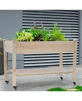 2ft x 4ft Outdoor Solid Fir Wood Raised Garden Bed Planter Box on Locking Wheels