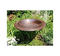 Round Copper-Plated Brass Large Bird Bath with Rimmed Bowl for Outdoor Garden