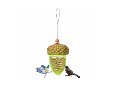 Outdoor Metal Mesh Bird Feeder with Decorative Metal Acorn Roof for Birds