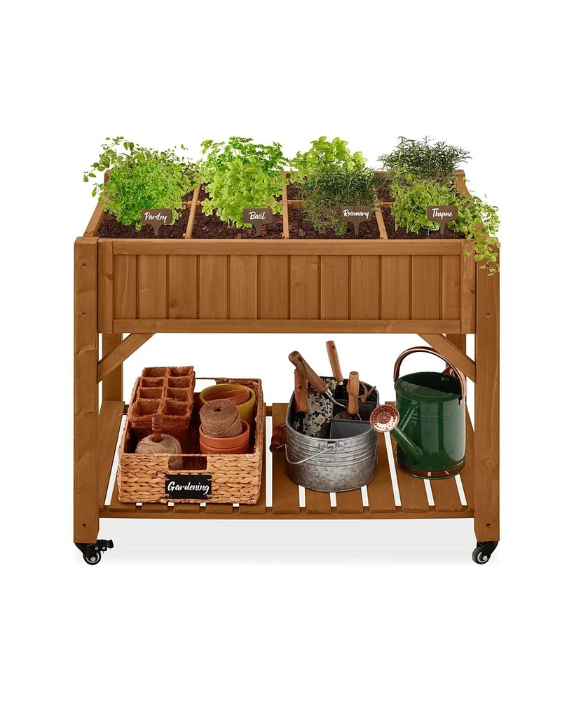 Outdoor Elevated Raised Garden Bed Planter Box with Locking Wheels