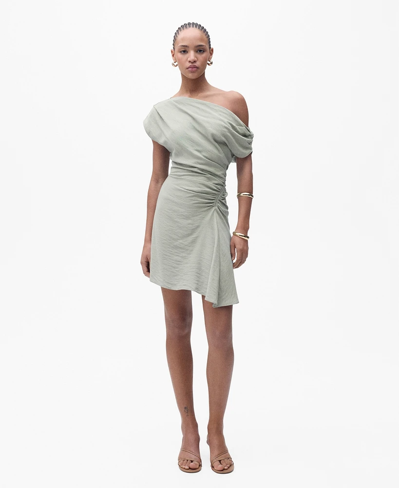 Mango Women's Asymmetrical Draped Short Dress