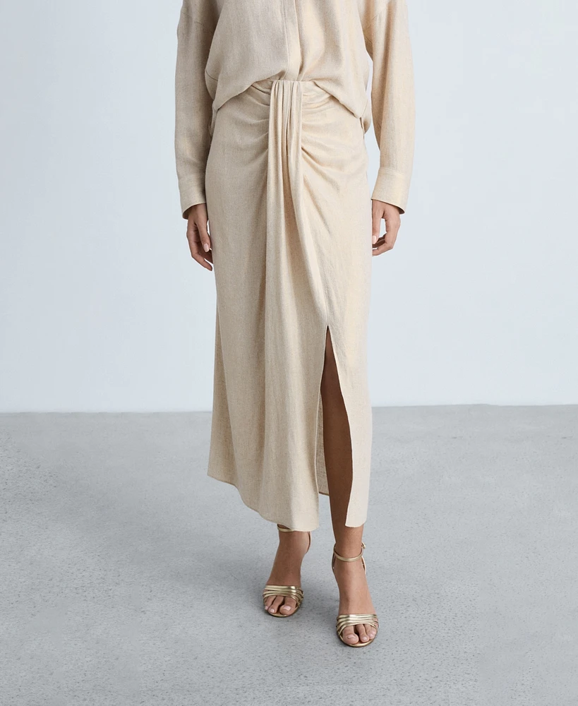 Mango Women's Linen-Blend Draped Midi Skirt