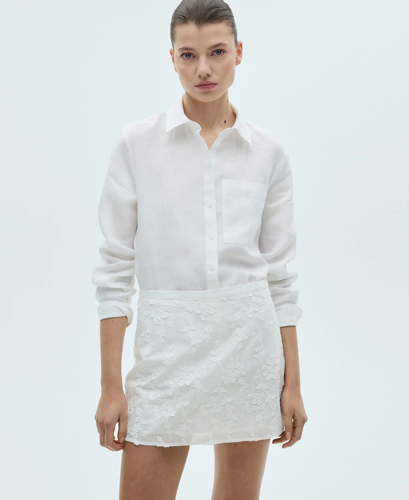 Mango Women's Floral-Embroidered Cotton Skirt