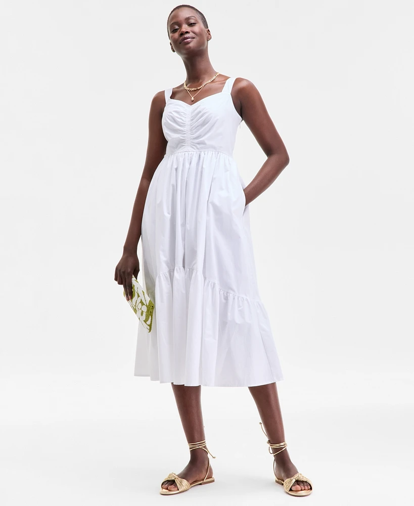 On 34th Women's Cotton Poplin Shirred Midi Dress, Exclusively at Macy's