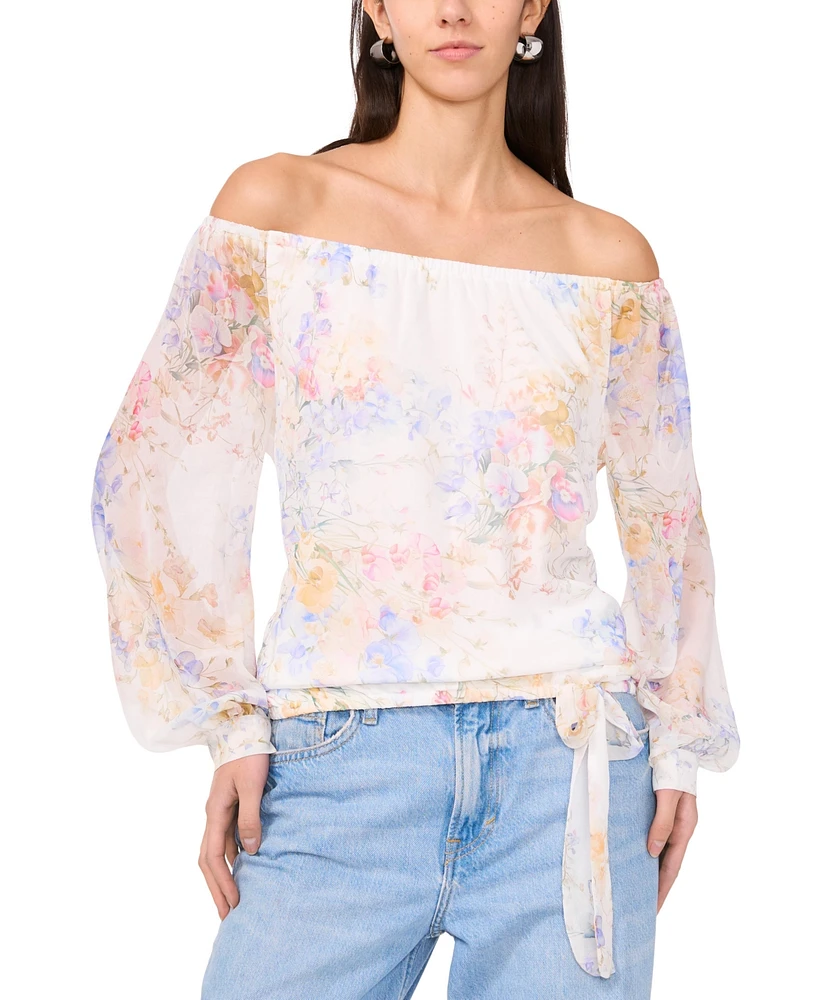 Vince Camuto Women's Printed Off-the-Shoulder Tied-Hem Top