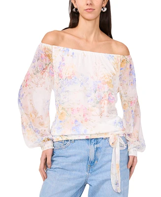 Vince Camuto Women's Printed Off-the-Shoulder Tied-Hem Top