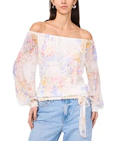 Vince Camuto Women's Printed Off-the-Shoulder Tied-Hem Top