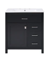 30-Inch Black Bathroom Vanity with Ceramic Sink and Ample Storage - Ideal Choice for Small Bathrooms