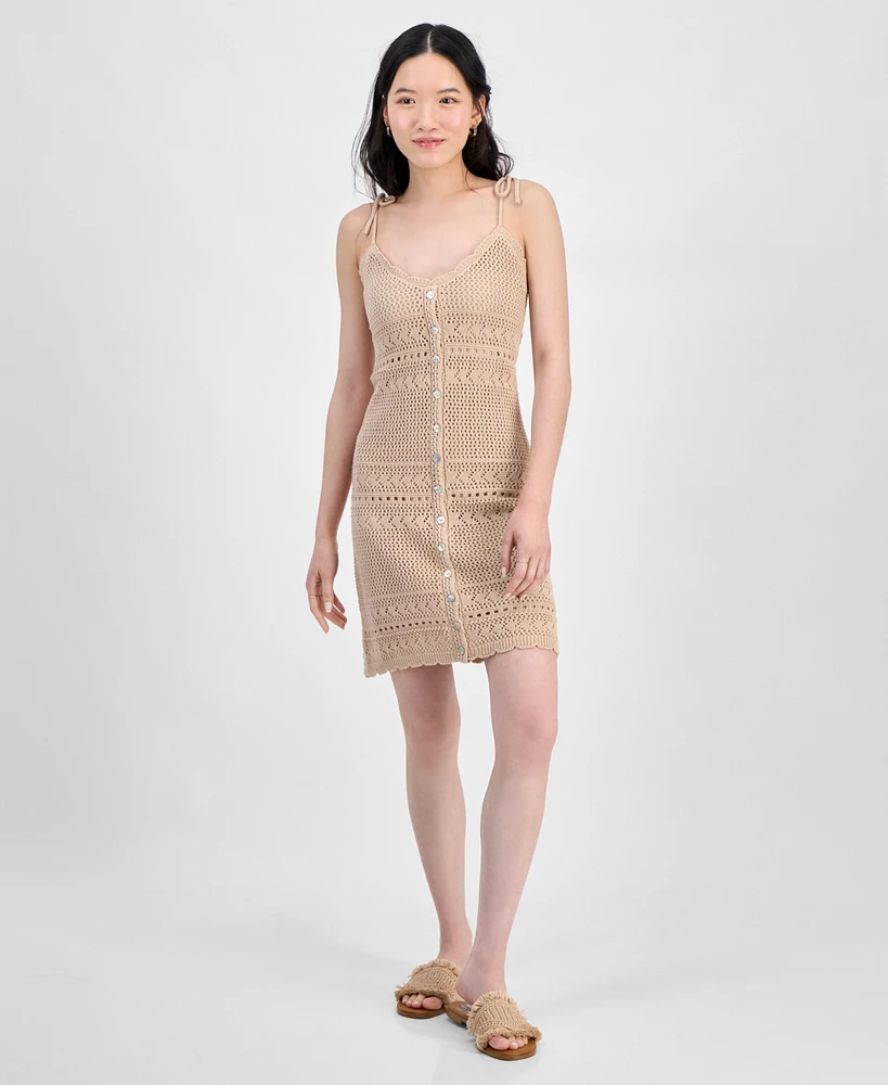 Hippie Rose Juniors' Crochet Tie-Strap Mini Dress