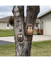 Winifred and Wesley the Wise Old Owls Tree Hugger - Polyresin Outdoor Tree Decor - Garden Sculpture Decoration - Whimsical Owl Tree Face
