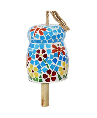 Spring Flowers Wind Bell - Mosaic Glass Wind Chime Bell for the Patio, Deck, or Porch - 7"