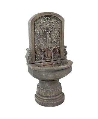 37.5" H Lovely Lily Polyresin Wall Standing Fountain - Flat Back Pedestal Fountain for the Patio, Deck, or Yard