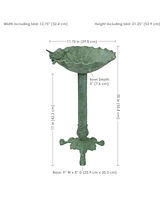 Autumnal Leaf Metal Bird Bath with Uv-Resistant Finish - Cast Aluminum - Green Patina - 11.75"