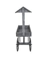 Rustic, Vintage Flower Cart Display Stand Candy Cart with Wheels for a Wedding, Party, or Event - Gray
