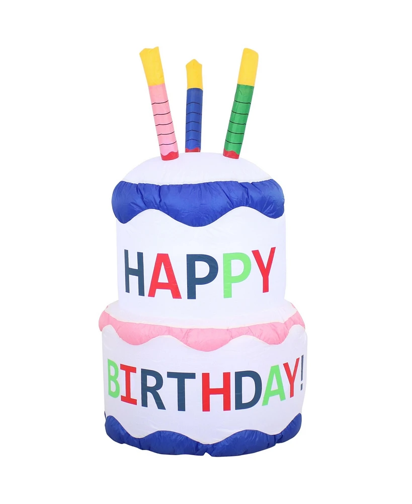 4-Foot Happy Birthday Cake Inflatable Decoration - Fan Blower and Led Lights