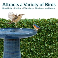 21" H Ceramic Bird Bath for Outside - Hand-Painted Outdoor Bird Bath Bowl, Uv/Frost-Resistant Finish - Cloud Swirl - Classic Pedestal