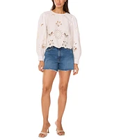 Vince Camuto Women's Lattice-Trim Embroidered Top