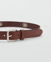 Mango Women's Embroidered Details Leather Belt