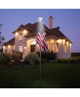 Yescom Bravery 30Ft Sectional 13Gauge Aluminum Flag Pole Kit with 136 Led Solar Light Us Flag Top Outside House Outdoor