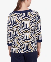 Alfred Dunner Women's Block Island Geometric Grommet Trim Top