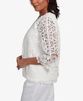 Alfred Dunner Women's Estate of Mind Embellished Lace Two One Crew Neck Top