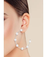 Rachel Zoe Sterling Silver Pearl Station Hoop Earrings