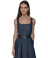 Karl Lagerfeld Paris Women's Belted Stretch Denim Midi Dress