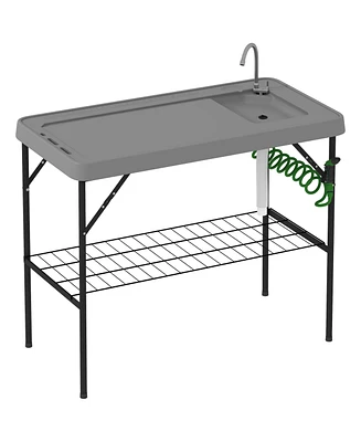 Outsunny Folding Fish Cleaning Table with Sink, Faucet, Sprayer,