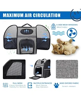 FluffyDream Pet Carrier Backpack for Large/Small Cats and Dogs, Puppies, Safety Features and Cushion Back Support for Travel, Hiking, Outdoor Use, Bla