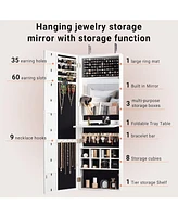 Jewelry Armoire Cabinet Organizer with Photo Frame and Foldable Shelf