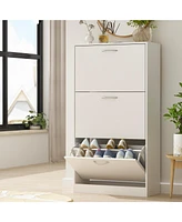 Wooden 3-door shoe cabinet, shutter door drawers
