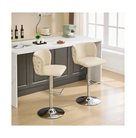 Set of 2 Swivel Bar Stools with Adjustable Height, Pu Leather Upholstered Seat, Tufted High Back, and Chrome Base for Kitchen Island, Home, Pub-Th
