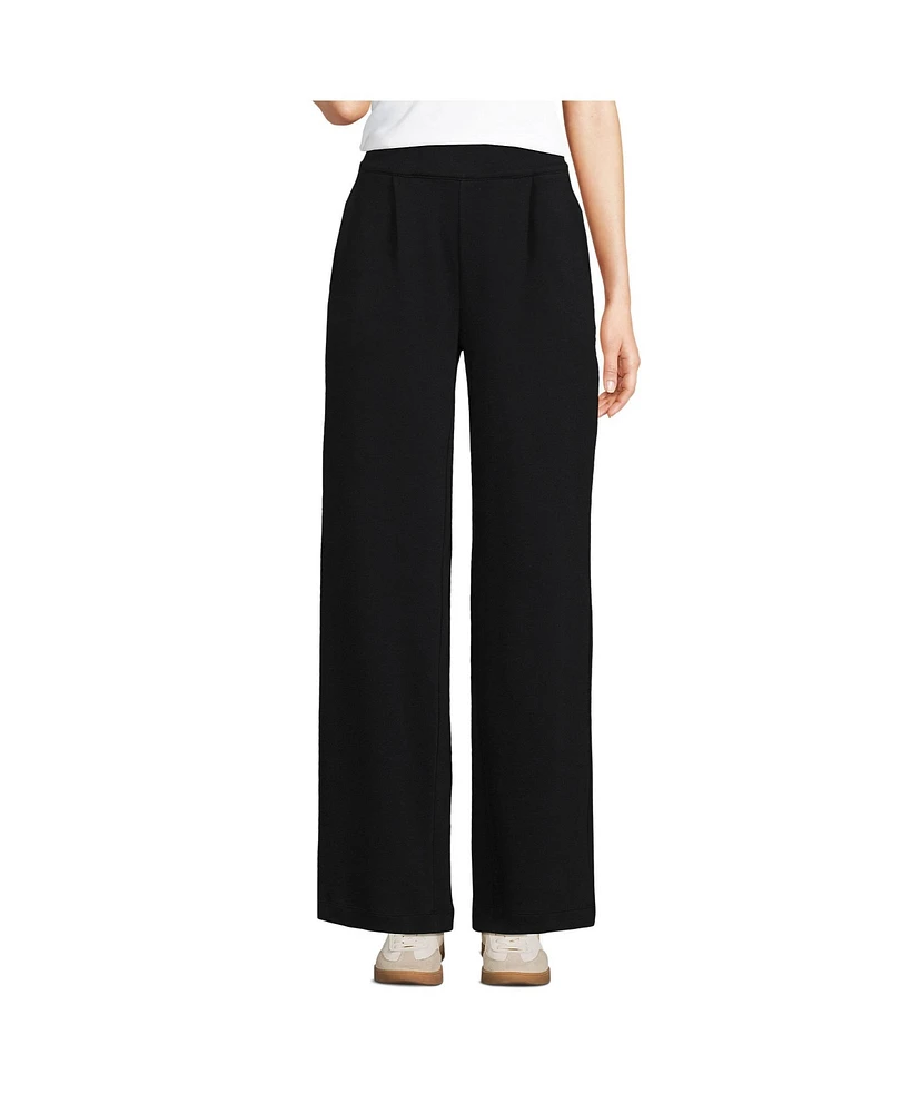 Lands' End Petite Sport Knit High Rise Pleated Wide Leg Pants