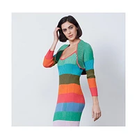 Etcetera Women's Colorblock Cropped Cardigan Sweater Exuberance