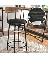 Bar Stools Set of 4, Wider Base Pu Upholstered Swivel Barstools