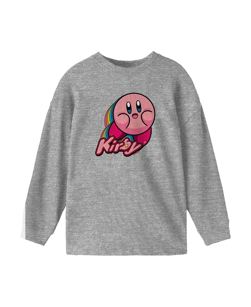 Kirby Boys Colorful Character Youth Athletic Gray Long Sleeve Graphic Tee