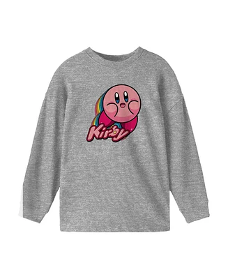 Kirby Boys Colorful Character Youth Athletic Gray Long Sleeve Graphic Tee